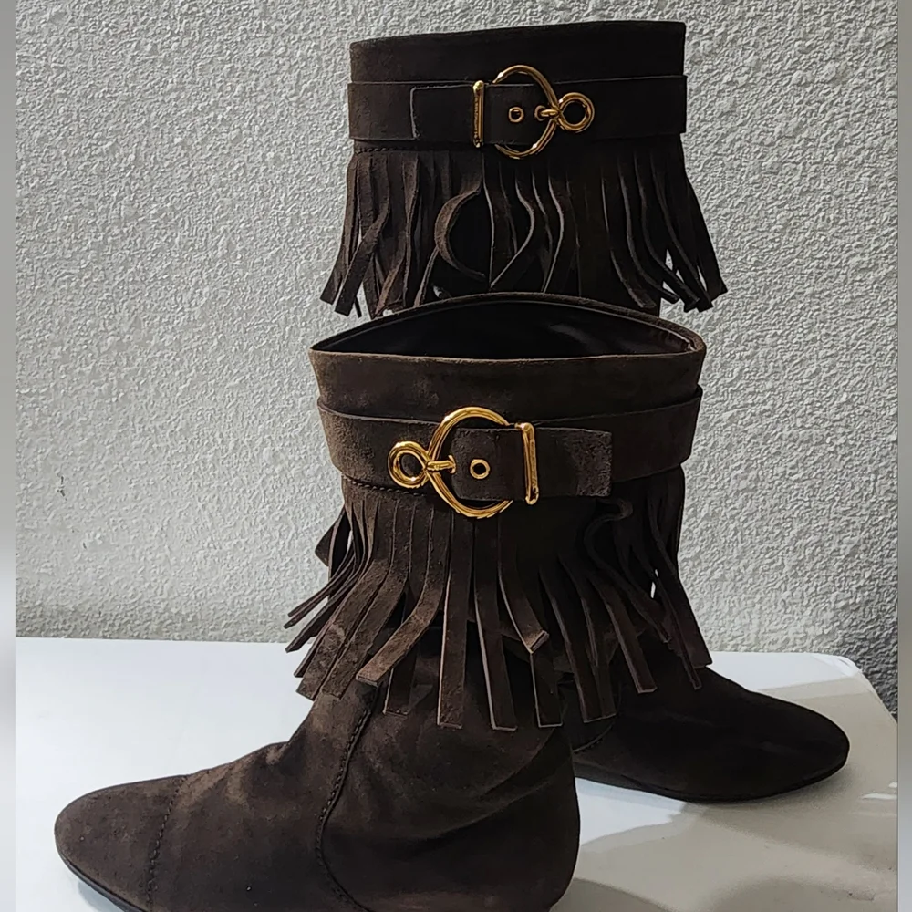 Louis Vuitton Women's Brown Suede Fringe Tall Boots EU 35.5 / US 5.5